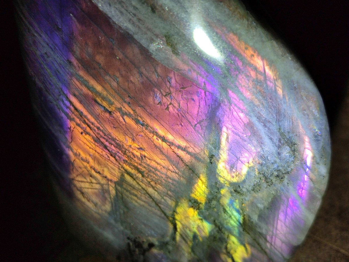 Polished Rare Purple Sunset Flash Labradorite Standing Display Pieces x 3 From Madagascar - Toprock Gemstones and Minerals 