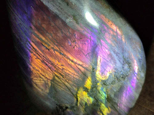 Polished Rare Purple Sunset Flash Labradorite Standing Display Pieces x 3 From Madagascar - Toprock Gemstones and Minerals 