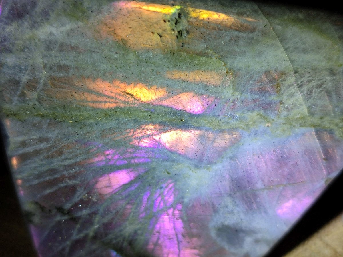 Polished Rare Purple Sunset Flash Labradorite Standing Display Pieces x 3 From Madagascar - Toprock Gemstones and Minerals 