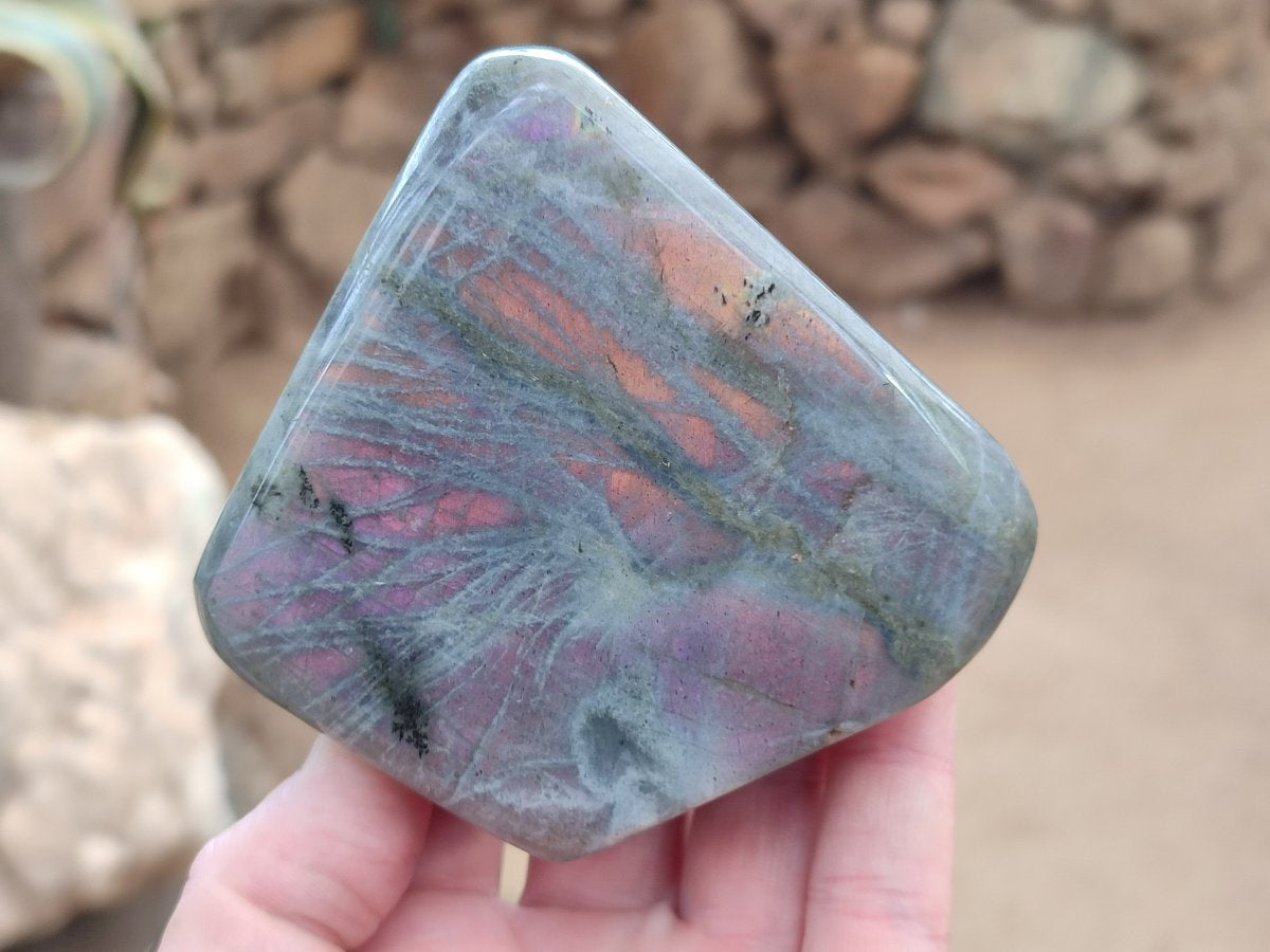 Polished Rare Purple Sunset Flash Labradorite Standing Display Pieces x 3 From Madagascar - Toprock Gemstones and Minerals 