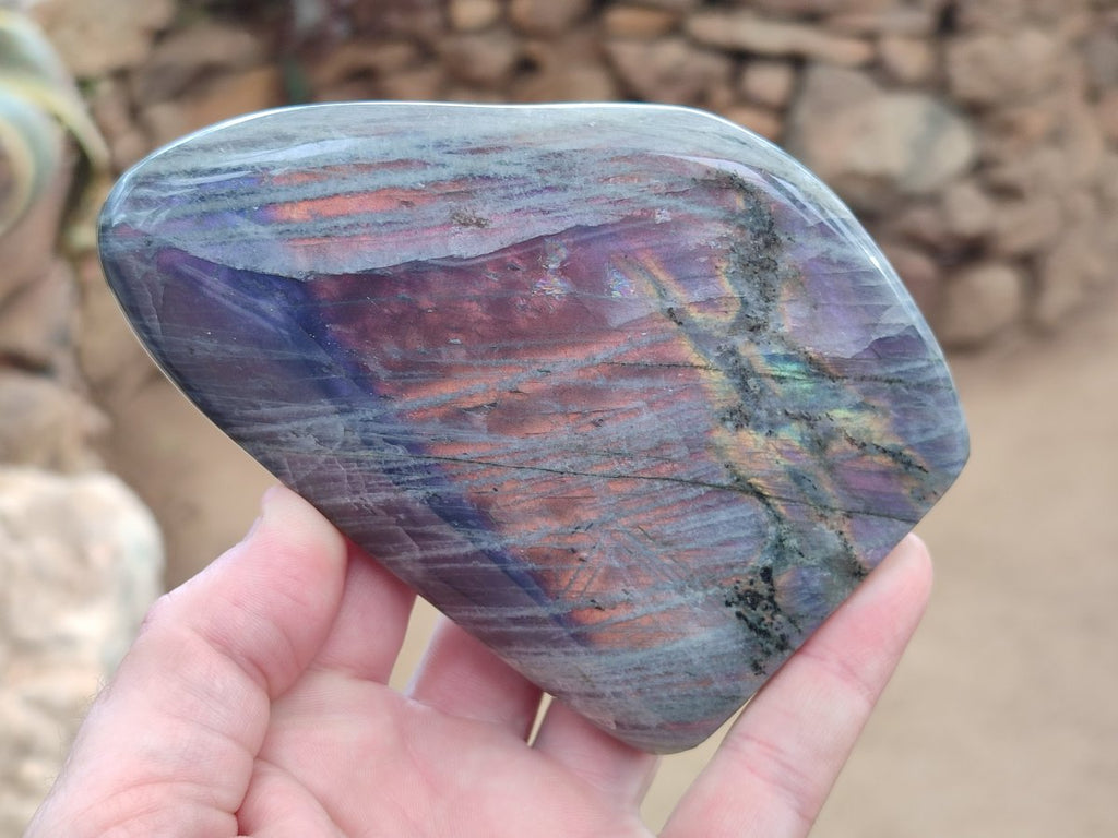 Polished Rare Purple Sunset Flash Labradorite Standing Display Pieces x 3 From Madagascar - Toprock Gemstones and Minerals 