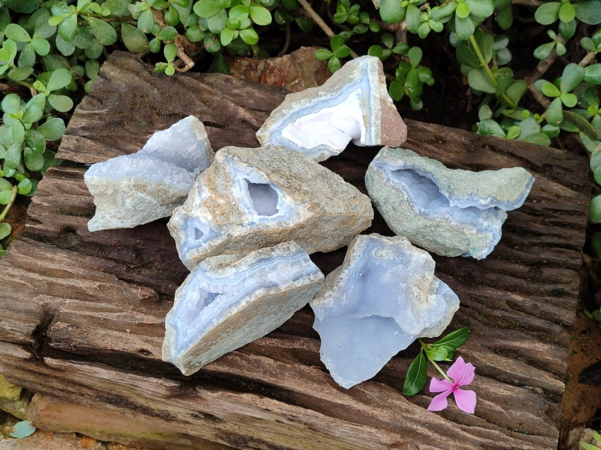 Natural Blue Lace Agate Geode Specimens x 6 From Nsanje, Malawi - Toprock Gemstones and Minerals 