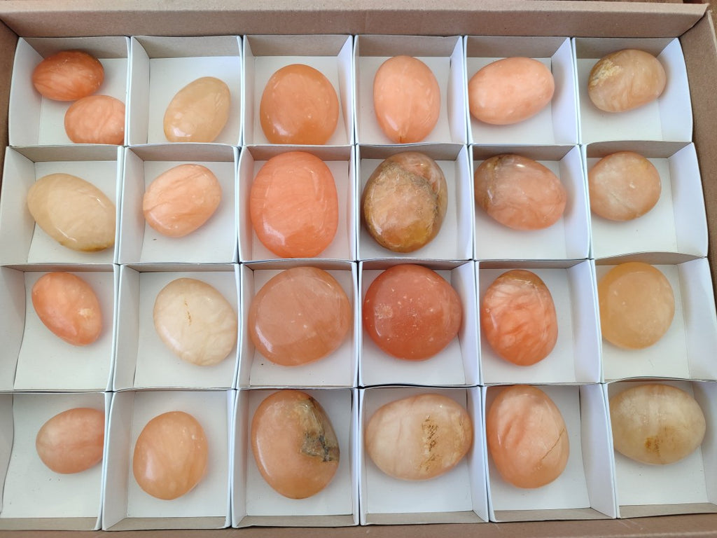 Polished Orange Twist Calcite Galets x 25 From Maevantanana, Madagascar - Toprock Gemstones and Minerals 