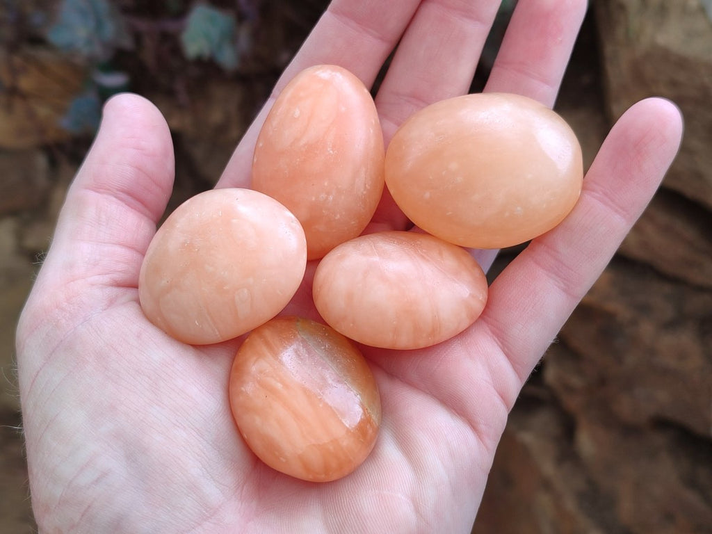 Polished Orange Twist Calcite Galets x 25 From Maevantanana, Madagascar - Toprock Gemstones and Minerals 