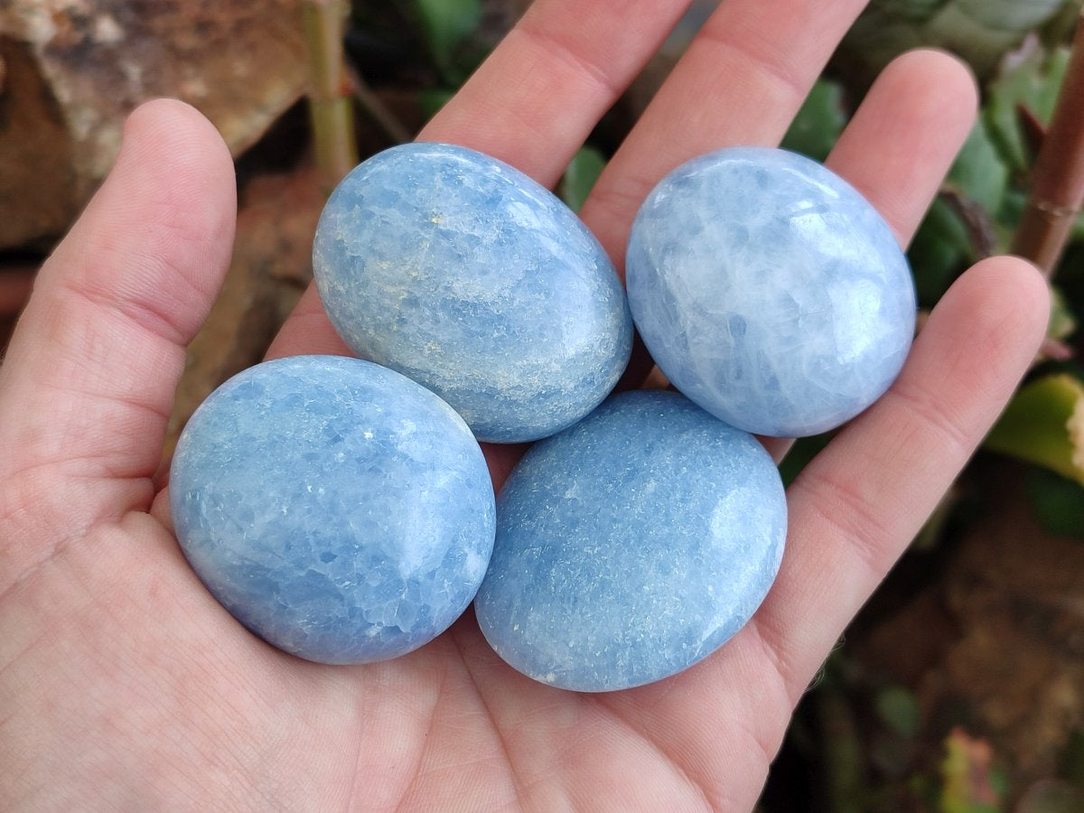 Polished Blue Calcite Palm Stones x 34 From Madagascar - Toprock Gemstones and Minerals 