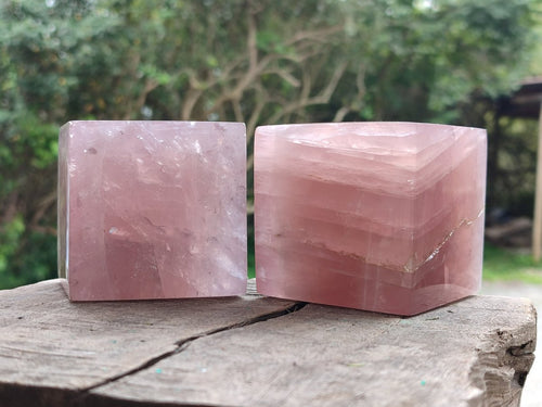 Polished Gemmy Rose Quartz Cubes x 2 From Madagascar - Toprock Gemstones and Minerals 