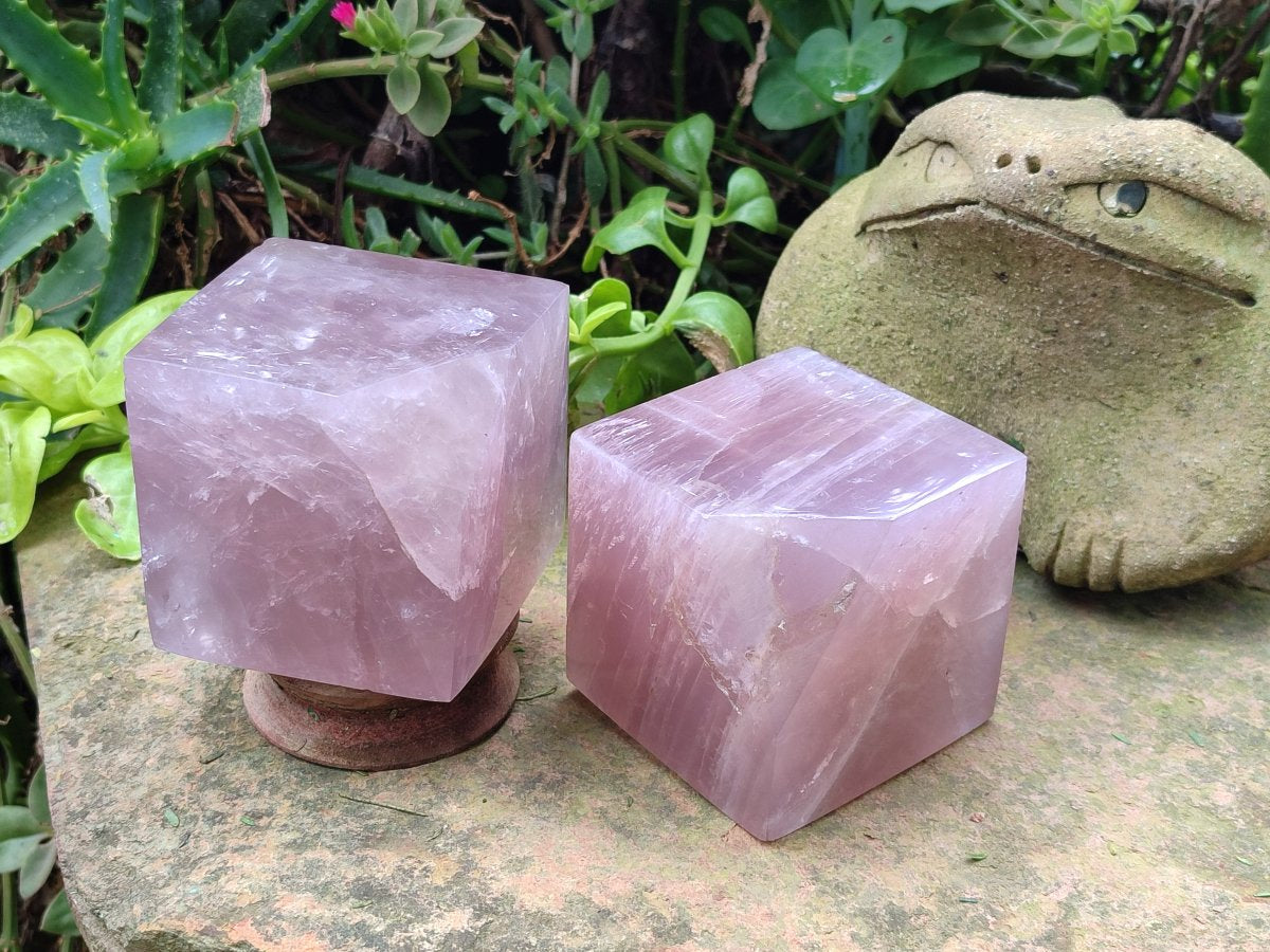 Polished Gemmy Rose Quartz Cubes x 2 From Madagascar - Toprock Gemstones and Minerals 