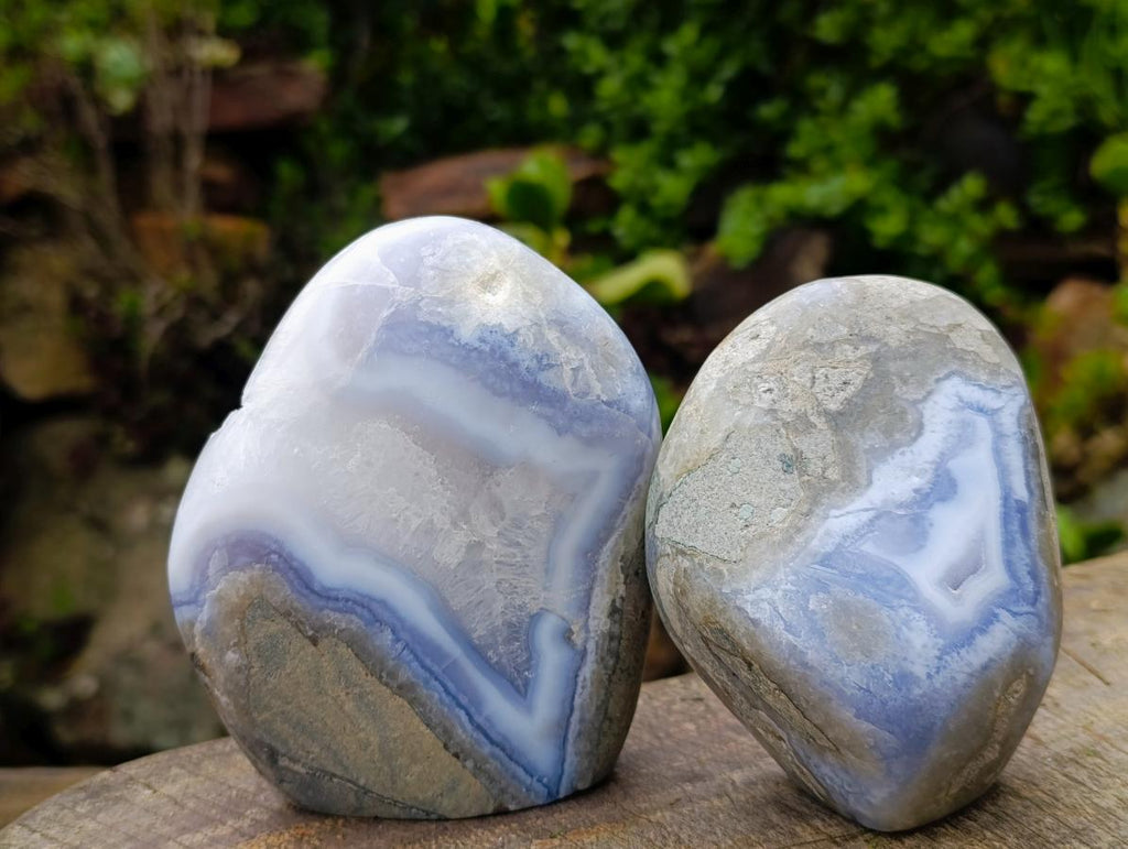 Polished Blue Lace Agate Standing Display Pieces x 2 From Nsanje, Malawi - Toprock Gemstones and Minerals 