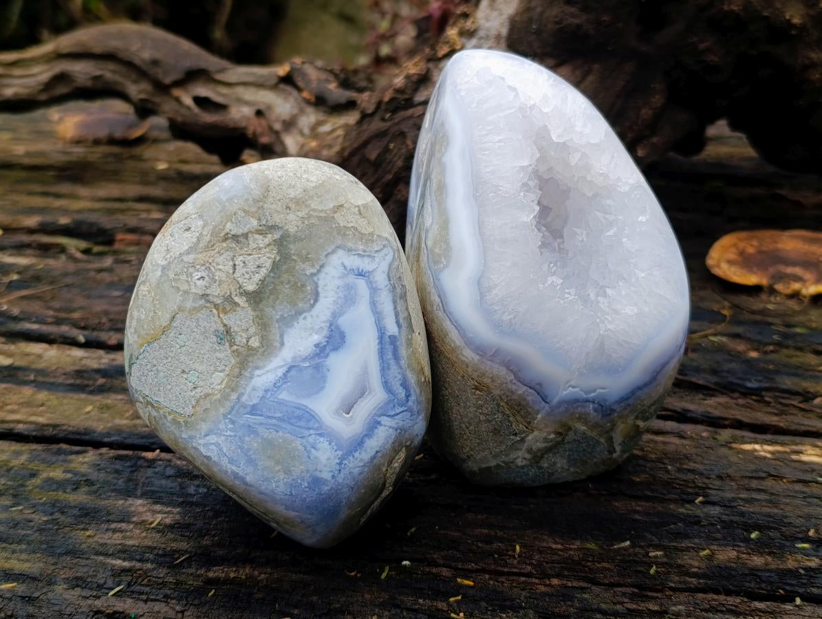 Polished Blue Lace Agate Standing Display Pieces x 2 From Nsanje, Malawi - Toprock Gemstones and Minerals 