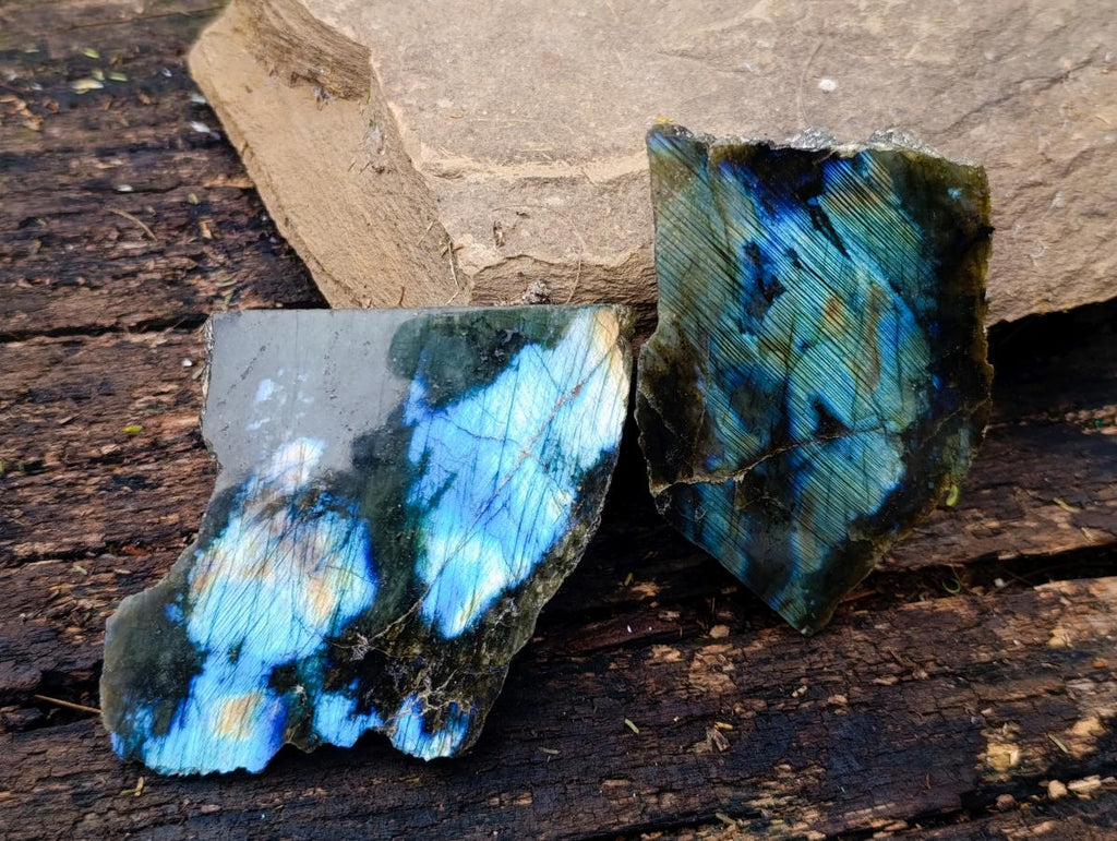 Polished One Side Labradorite Slices x 7 From Madagascar - Toprock Gemstones and Minerals 