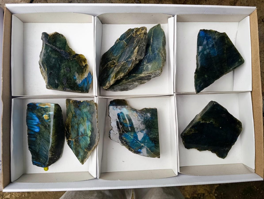 Polished One Side Labradorite Slices x 7 From Madagascar - Toprock Gemstones and Minerals 