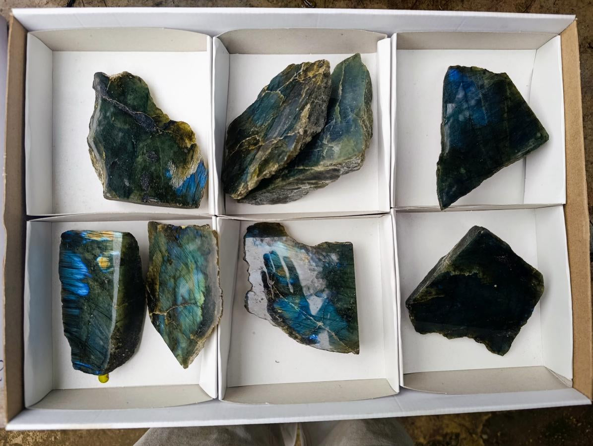 Polished One Side Labradorite Slices x 7 From Madagascar - Toprock Gemstones and Minerals 