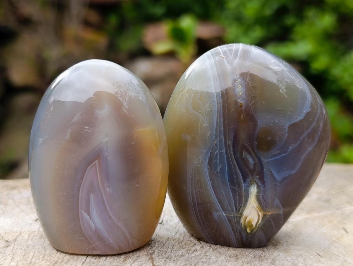 Polished Banded Agate Standing Free forms and Galets x 17 From Madagascar - Toprock Gemstones and Minerals 