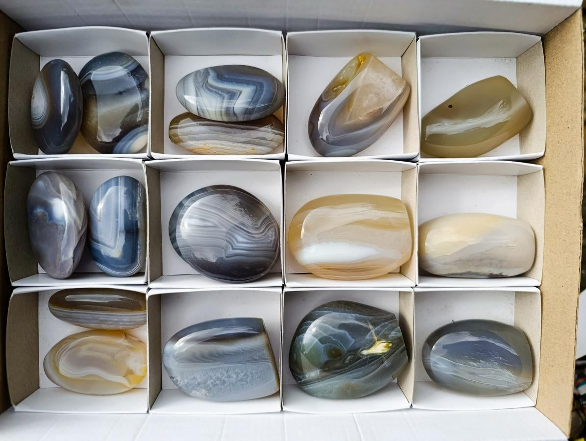 Polished Banded Agate Standing Free forms and Galets x 17 From Madagascar - Toprock Gemstones and Minerals 