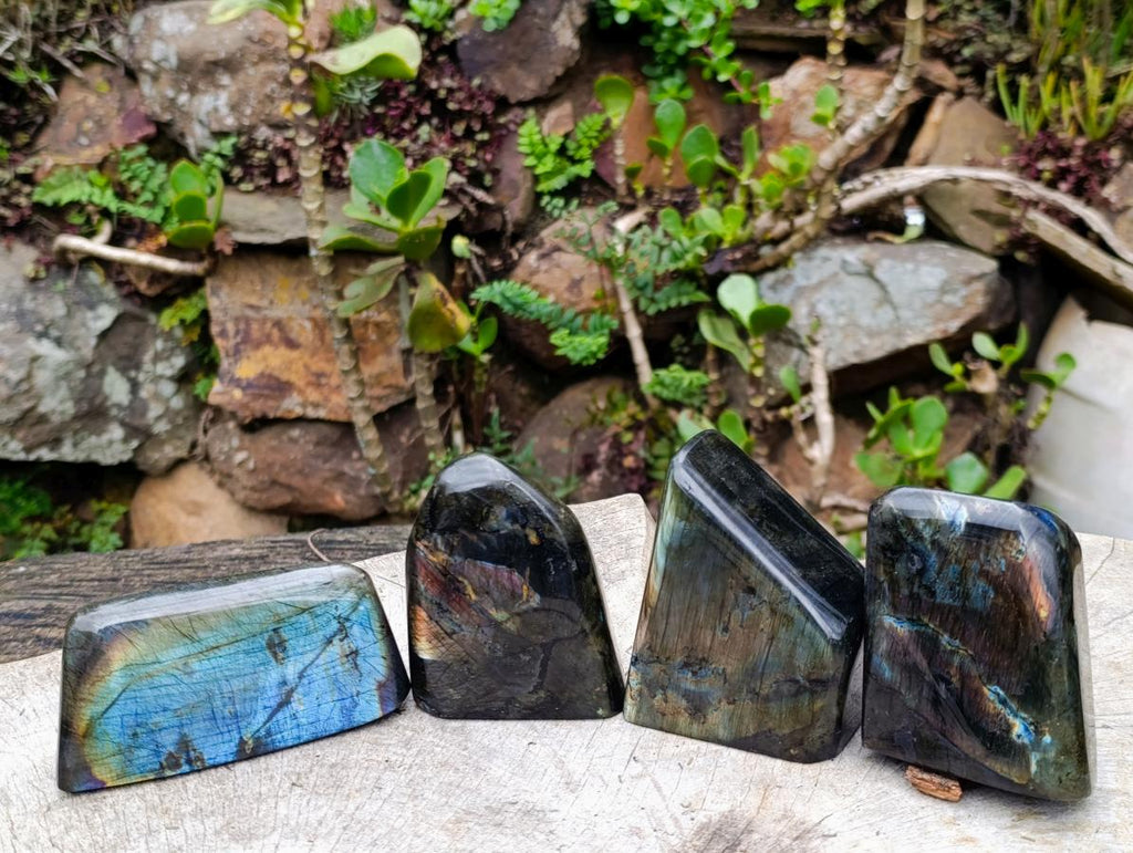 Polished Spectrolite Labradorite Standing Display Pieces x 4 From Madagascar - Toprock Gemstones and Minerals 
