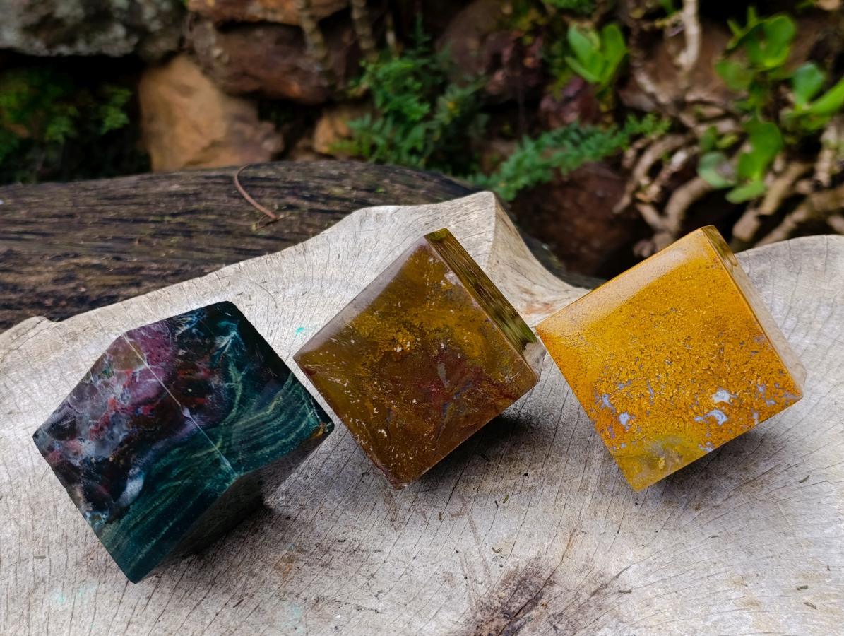 Polished Ocean Jasper Standing Cubes x 3 From Northwest Coast, Madagascar - Toprock Gemstones and Minerals 