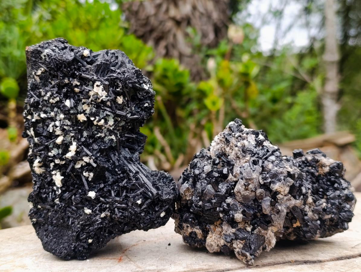 Natural Schorl Black Tourmaline with Associated Minerals x 2 From Erongo, Namibia - Toprock Gemstones and Minerals 