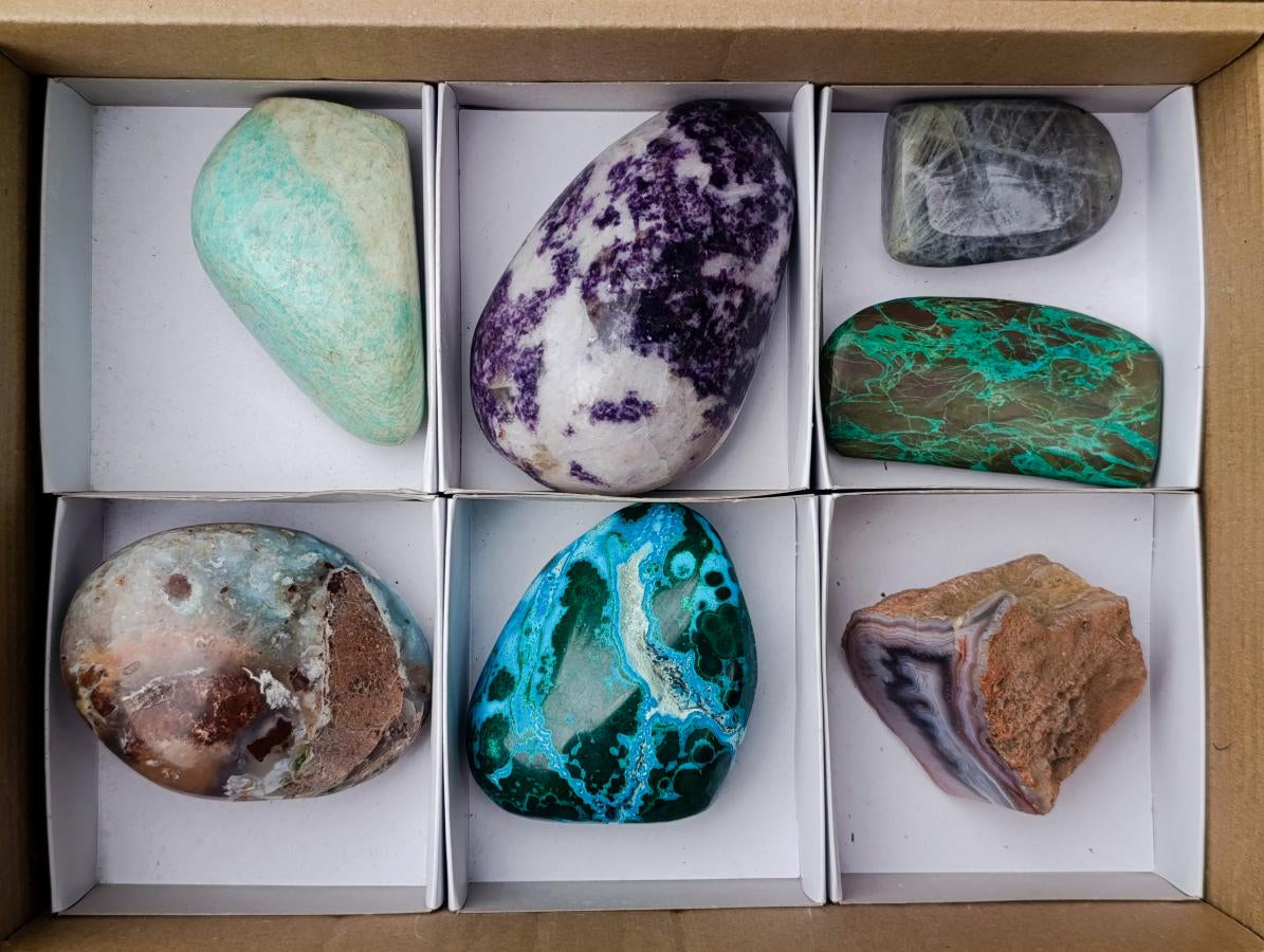 Polished Mixed Multi Mineral Free Forms x 7 From Madagascar - Toprock Gemstones and Minerals 