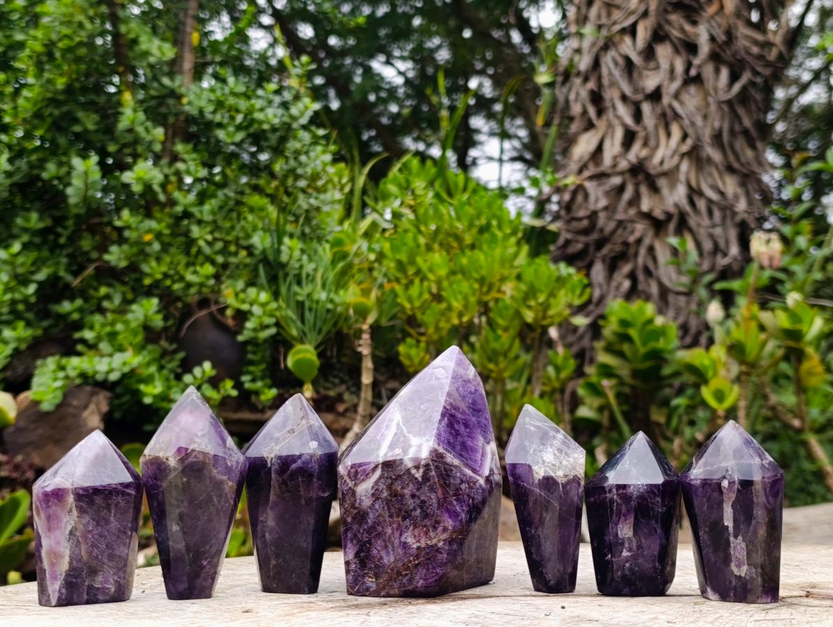 Polished Chevron Amethyst Display Crystals x 7 From Zambia - Toprock Gemstones and Minerals 