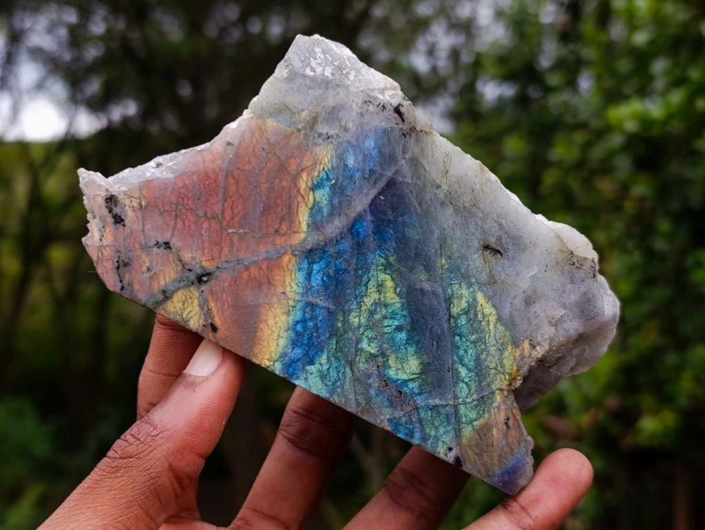 Polished One Side Purple Sunset Flash Labradorite Slices x 6 From Madagascar - Toprock Gemstones and Minerals 