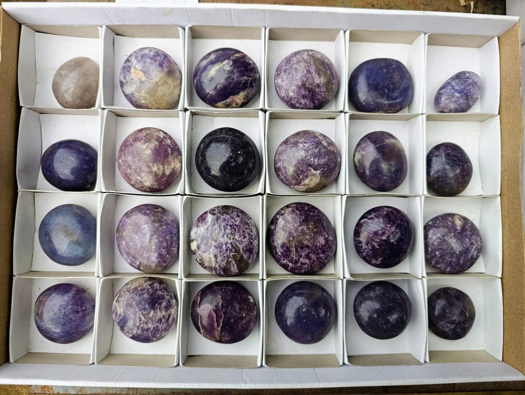 Polished Lepidolite Galets x 24 From Ambatondrazaka, Madagascar - Toprock Gemstones and Minerals 