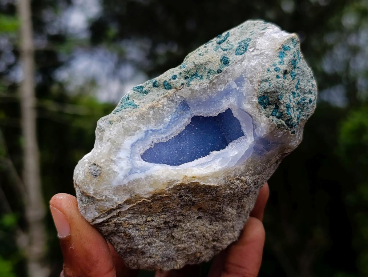 Natural Blue Lace Agate Geodes with Dog Tooth Calcite x 12 From Nsanje, Malawi - Toprock Gemstones and Minerals 