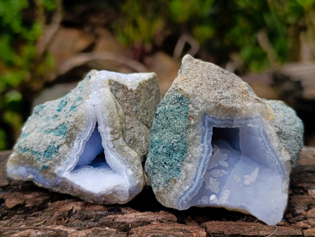 Natural Blue Lace Agate Geodes with Dog Tooth Calcite x 12 From Nsanje, Malawi - Toprock Gemstones and Minerals 