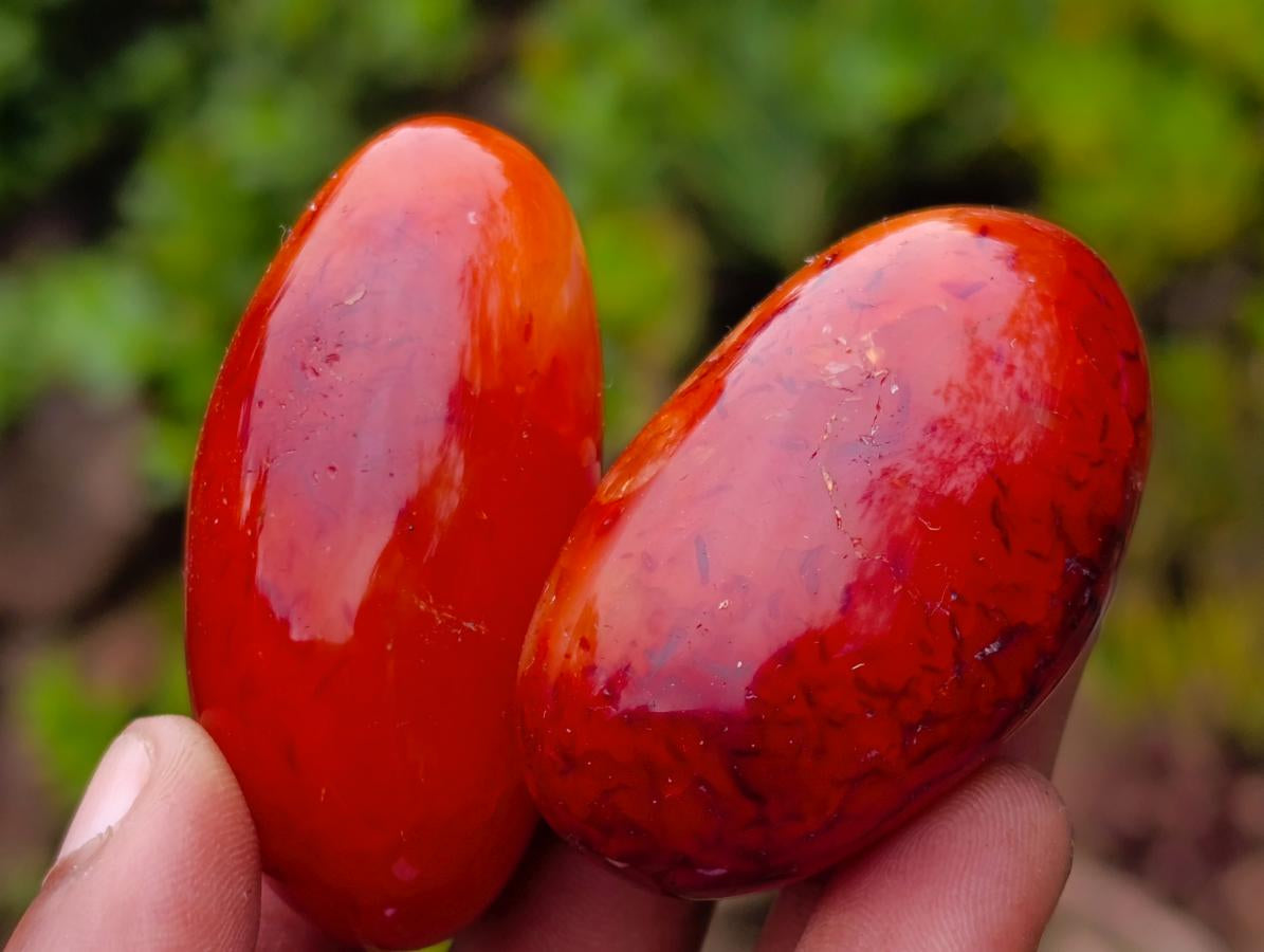 Polished Carnelian Agate Gemstone Galets x 24 From Madagascar - Toprock Gemstones and Minerals 