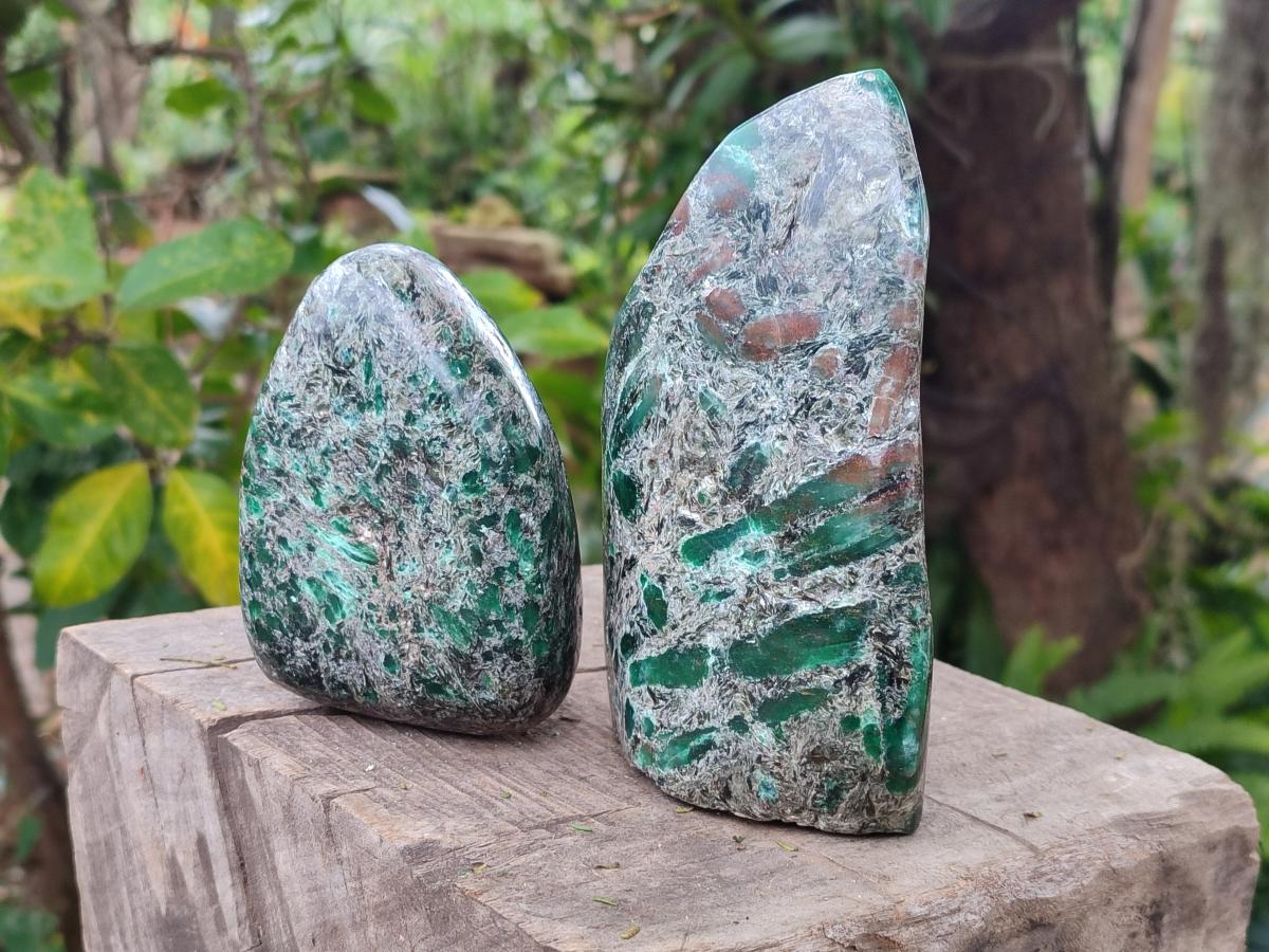 Polished Emerald Mica 'Mutokolite' Standing Display Pieces x 2 From Mutoko, Zimbabwe - Toprock Gemstones and Minerals 