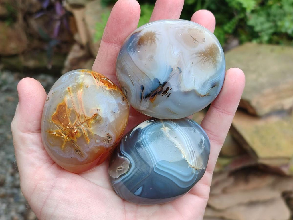 Polished Banded Agate Galets x 12 From Madagascar - Toprock Gemstones and Minerals 
