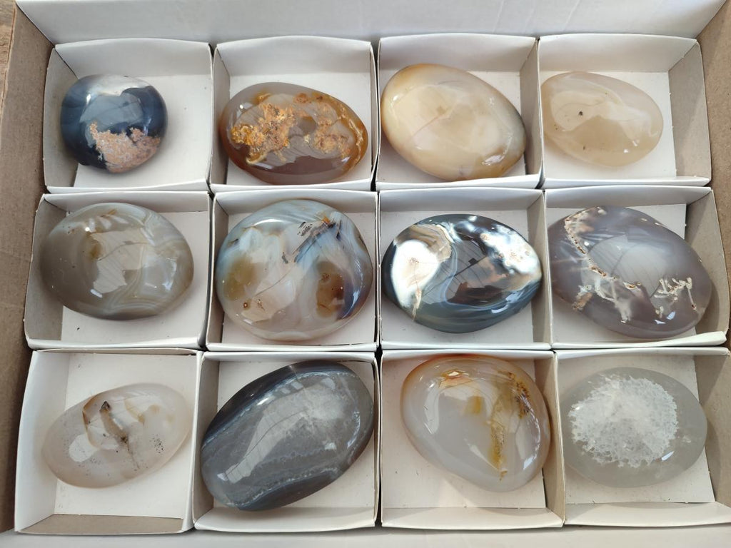 Polished Banded Agate Galets x 12 From Madagascar - Toprock Gemstones and Minerals 