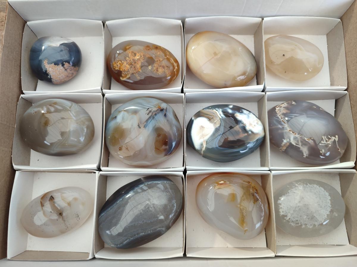 Polished Banded Agate Galets x 12 From Madagascar - Toprock Gemstones and Minerals 