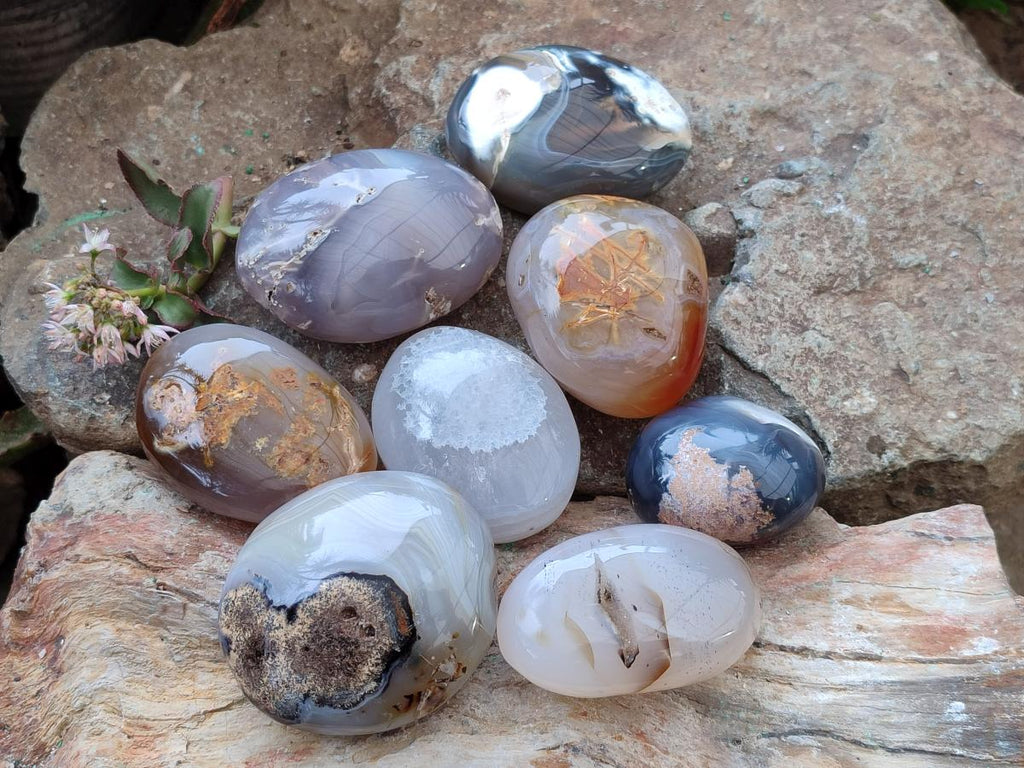 Polished Banded Agate Galets x 12 From Madagascar - Toprock Gemstones and Minerals 