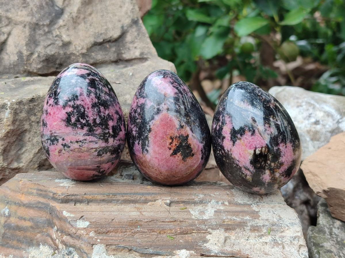 Polished Rhodonite Gemstone Eggs x 4 From Ambindavato, Madagascar - Toprock Gemstones and Minerals 