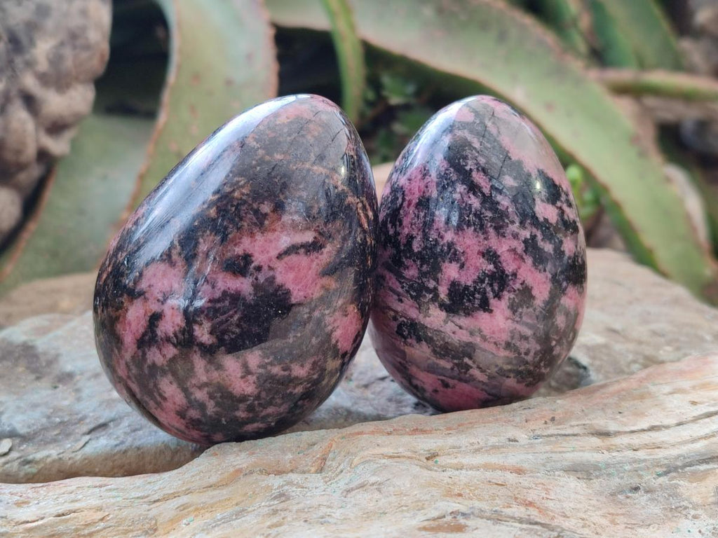 Polished Rhodonite Gemstone Eggs x 4 From Ambindavato, Madagascar - Toprock Gemstones and Minerals 