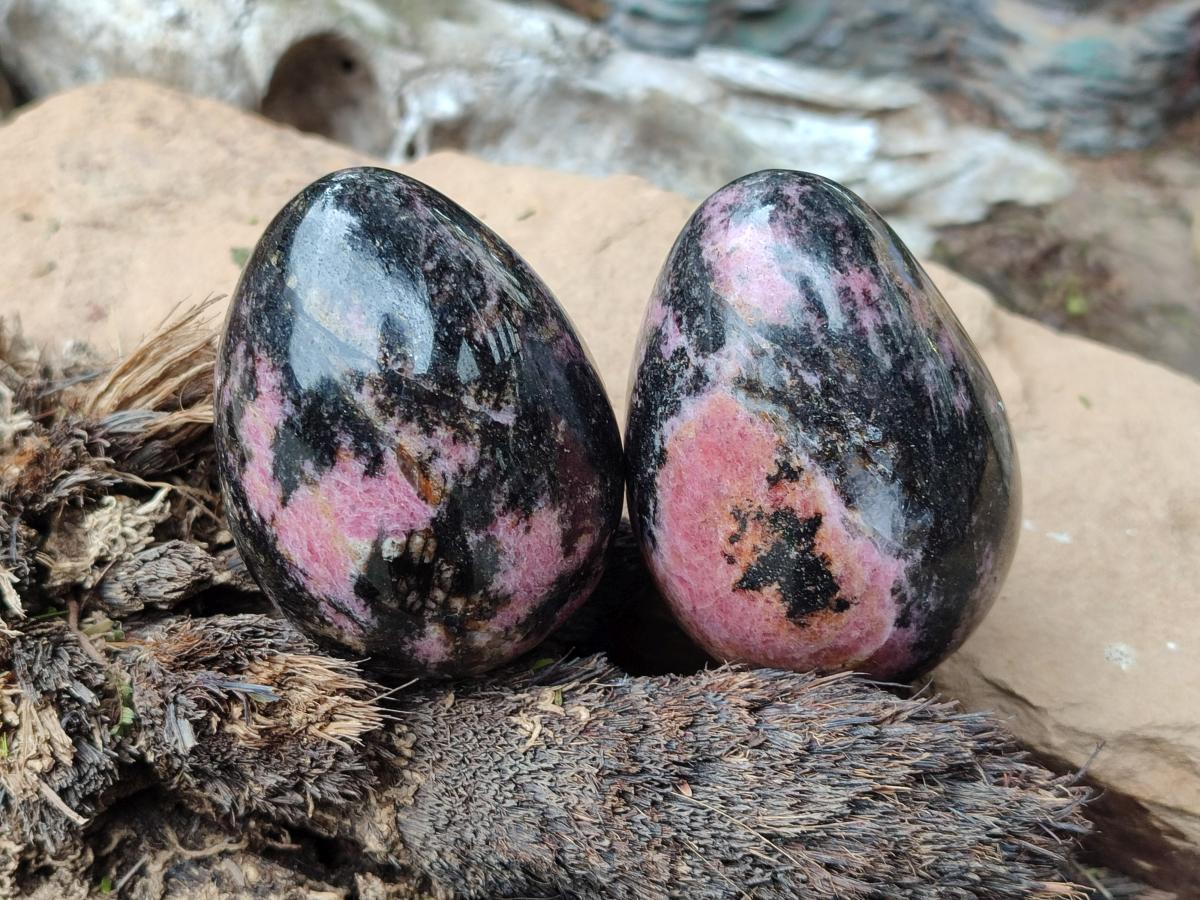 Polished Rhodonite Gemstone Eggs x 4 From Ambindavato, Madagascar - Toprock Gemstones and Minerals 