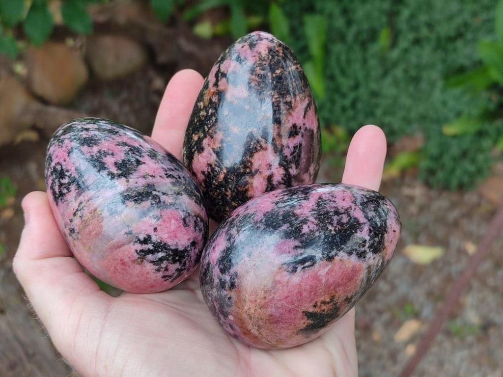 Polished Rhodonite Gemstone Eggs x 4 From Ambindavato, Madagascar - Toprock Gemstones and Minerals 