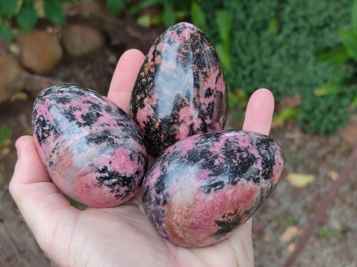 Polished Rhodonite Gemstone Eggs x 4 From Ambindavato, Madagascar - Toprock Gemstones and Minerals 