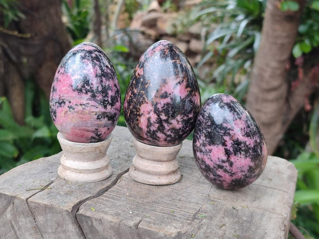 Polished Rhodonite Gemstone Eggs x 4 From Ambindavato, Madagascar - Toprock Gemstones and Minerals 