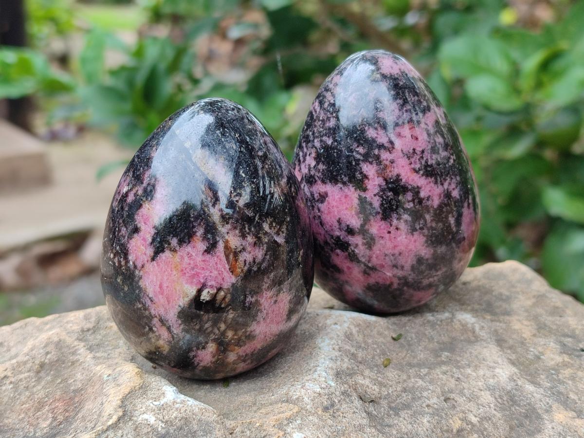 Polished Rhodonite Gemstone Eggs x 4 From Ambindavato, Madagascar - Toprock Gemstones and Minerals 