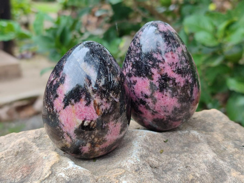 Polished Rhodonite Gemstone Eggs x 4 From Ambindavato, Madagascar - Toprock Gemstones and Minerals 