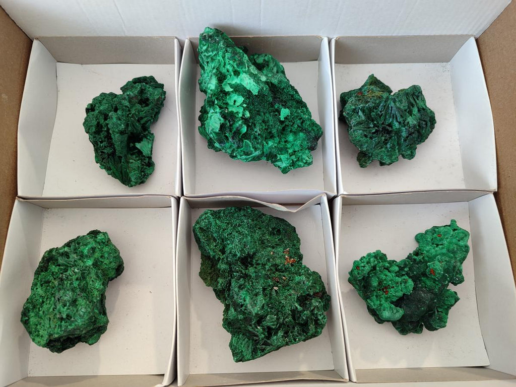 Natural Silky Malachite Specimens x 6 From Kasompe, Congo - Toprock Gemstones and Minerals 