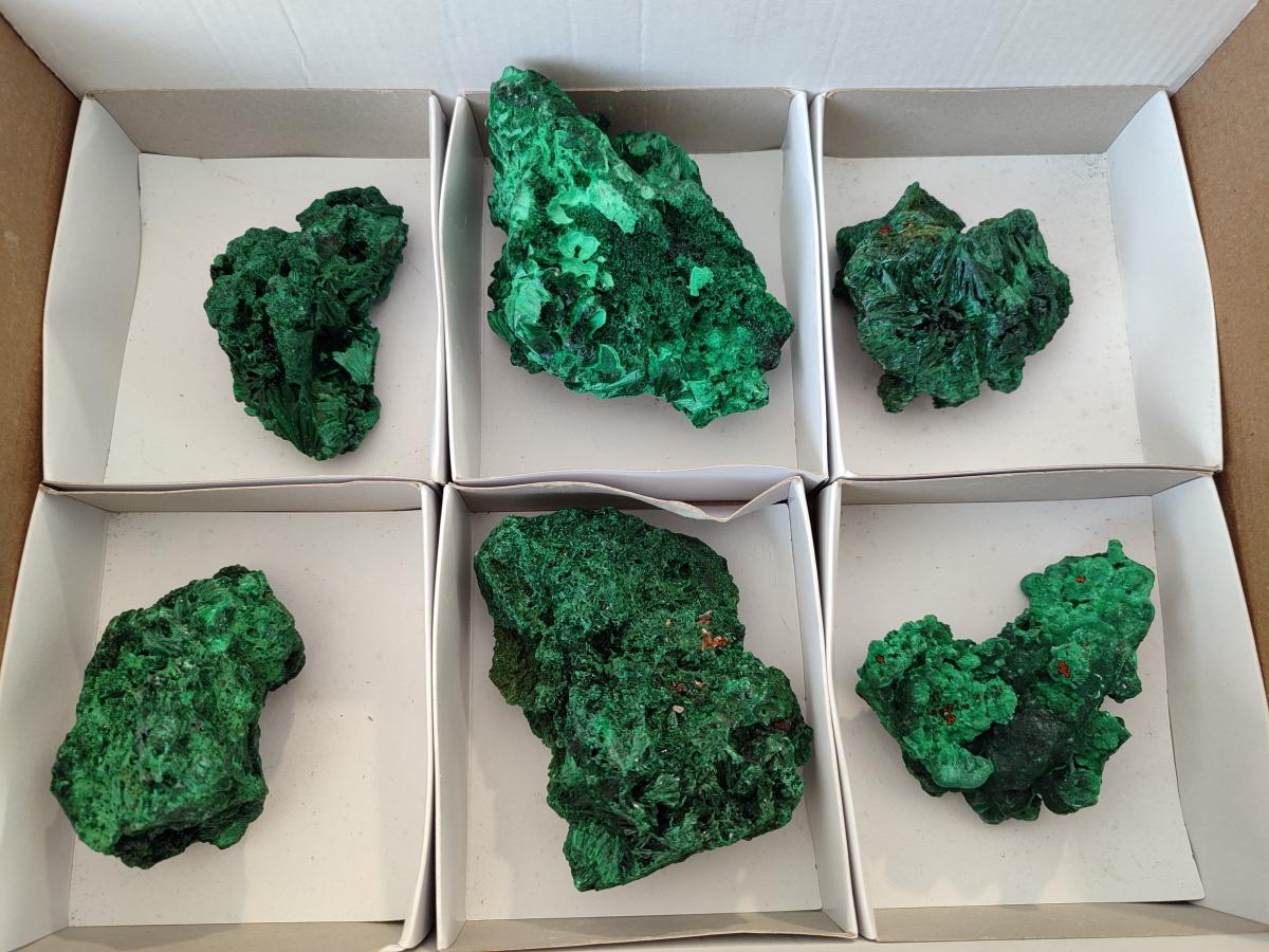 Natural Silky Malachite Specimens x 6 From Kasompe, Congo - Toprock Gemstones and Minerals 