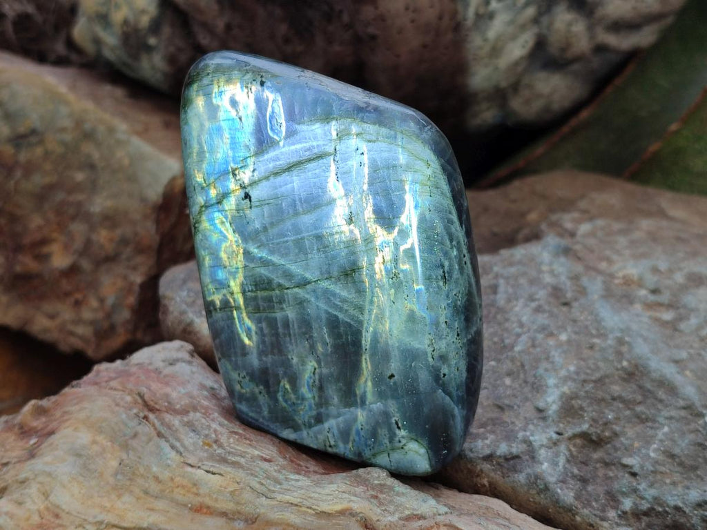 Polished Rare Purple Sunset Flash Labradorite Standing Display Pieces x 3 From Madagascar - Toprock Gemstones and Minerals 
