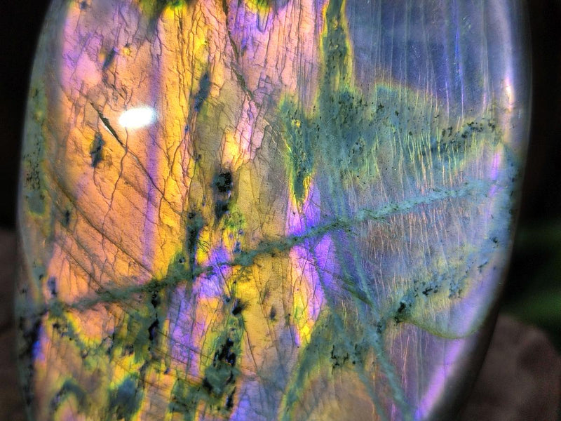 Polished Rare Purple Sunset Flash Labradorite Standing Display Pieces x 3 From Madagascar - Toprock Gemstones and Minerals 