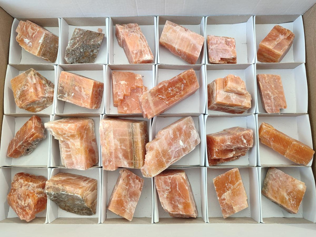 Natural Rhombohedral Sunset Orange Calcite Specimens x 24 From Spitzkop, Namibia - Toprock Gemstones and Minerals 