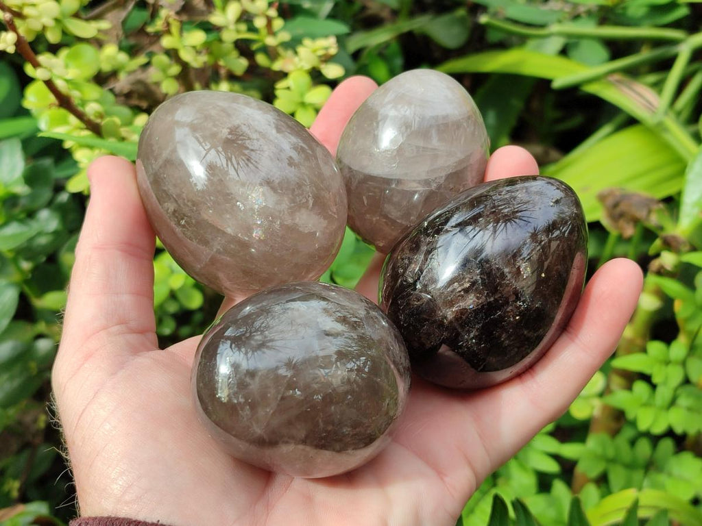 Polished Large Smokey Window Quartz Eggs x 6 From Madagascar - Toprock Gemstones and Minerals 