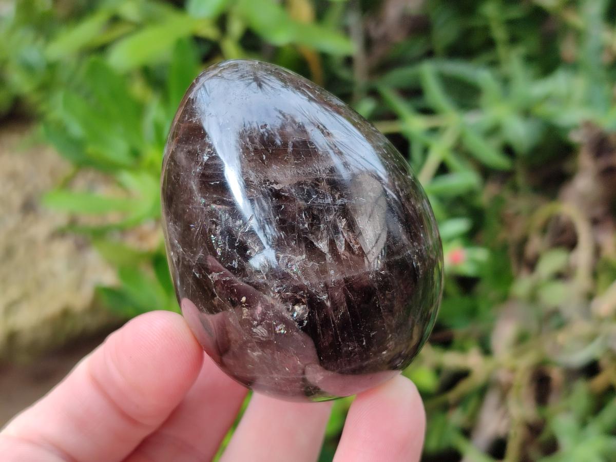 Polished Large Smokey Window Quartz Eggs x 6 From Madagascar - Toprock Gemstones and Minerals 