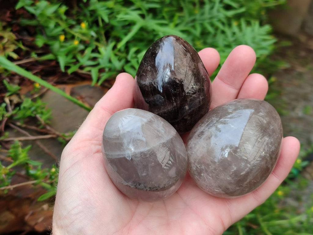 Polished Large Smokey Window Quartz Eggs x 6 From Madagascar - Toprock Gemstones and Minerals 
