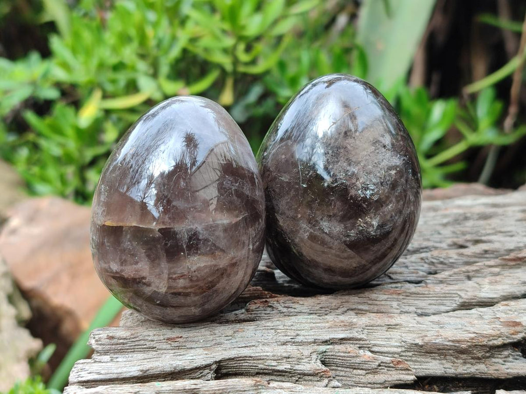 Polished Large Smokey Window Quartz Eggs x 6 From Madagascar - Toprock Gemstones and Minerals 